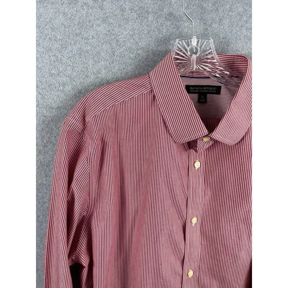 Banana Republic Shirt Men's XL Red Striped Long Sleeve‎ Button Up Non Iron Slim